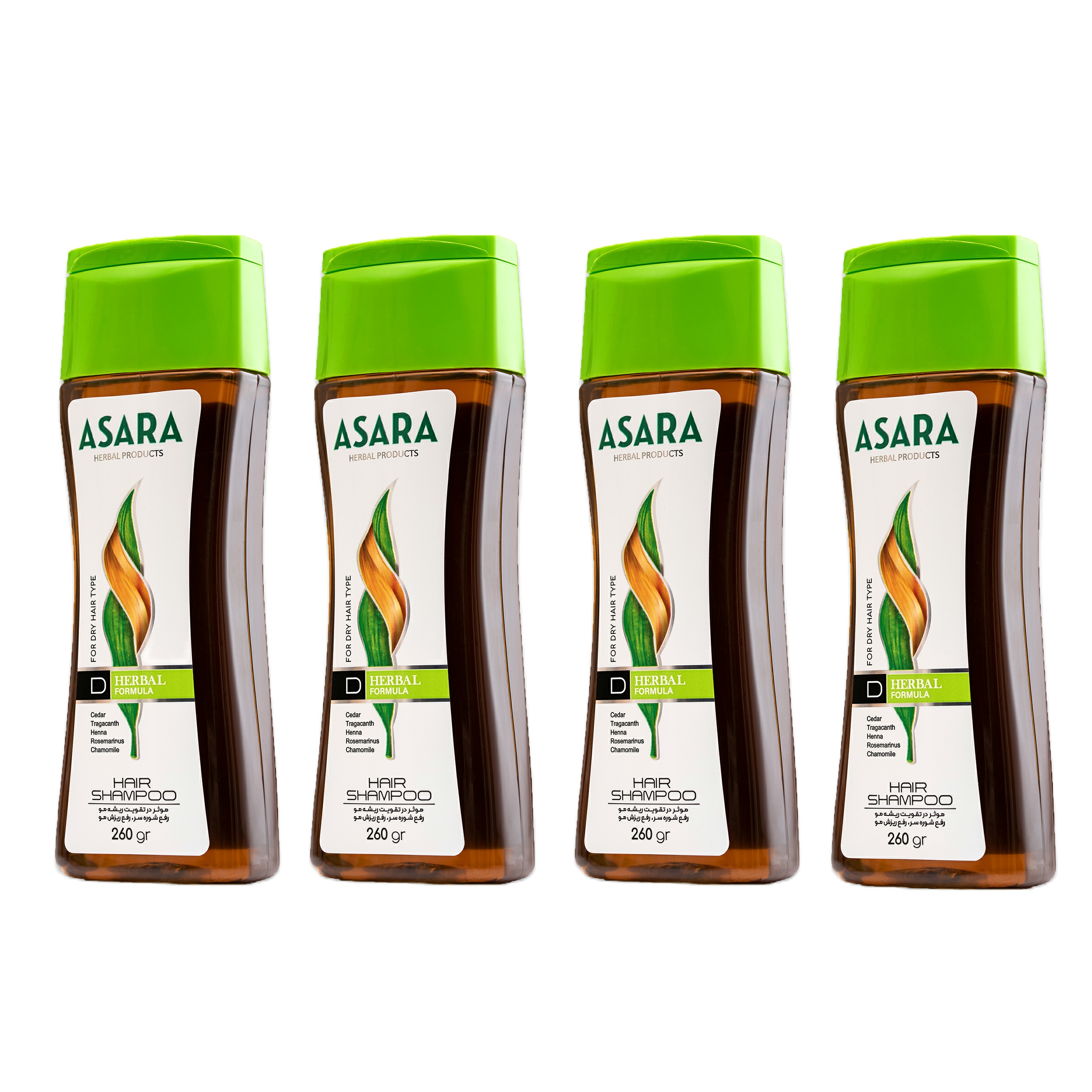 شامپو تقویت کننده و ضد ریزش مو آسارا مدل herbal حجم 260 میلی لیتر بسته 4 عددی
